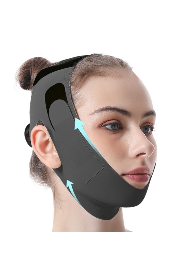 حزام الذقن لشد الوجه أثناء النوم، حزام رفع الذقن المزدوج للذقن للنساء، حزام تنحيف الوجه القابل لإعادة الاستخدام، حزام تنحيف الوجه القابل للتعديل، جهاز تنحيف الفك، جهاز تمرين الفك، جهاز تشكيل الفك المضاد للترهل (أسود) - Image 1