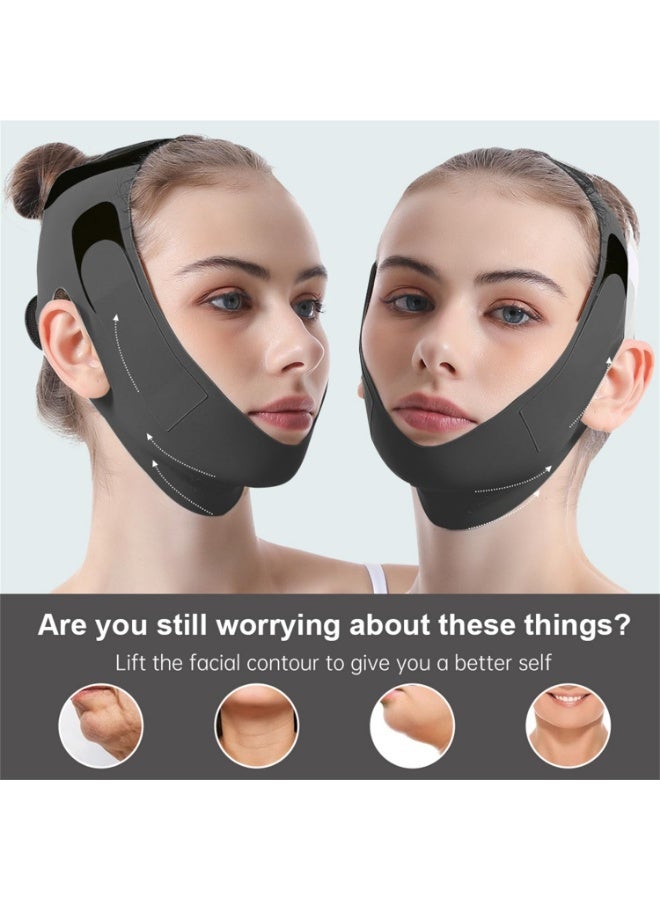 حزام الذقن لشد الوجه أثناء النوم، حزام رفع الذقن المزدوج للذقن للنساء، حزام تنحيف الوجه القابل لإعادة الاستخدام، حزام تنحيف الوجه القابل للتعديل، جهاز تنحيف الفك، جهاز تمرين الفك، جهاز تشكيل الفك المضاد للترهل (أسود) - Image 2