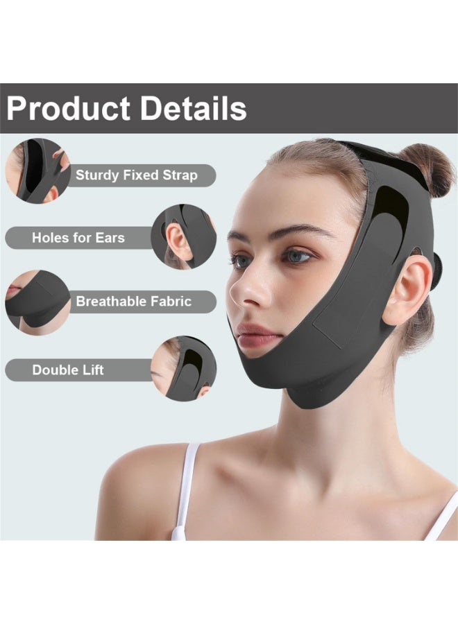 حزام الذقن لشد الوجه أثناء النوم، حزام رفع الذقن المزدوج للذقن للنساء، حزام تنحيف الوجه القابل لإعادة الاستخدام، حزام تنحيف الوجه القابل للتعديل، جهاز تنحيف الفك، جهاز تمرين الفك، جهاز تشكيل الفك المضاد للترهل (أسود) - Image 4