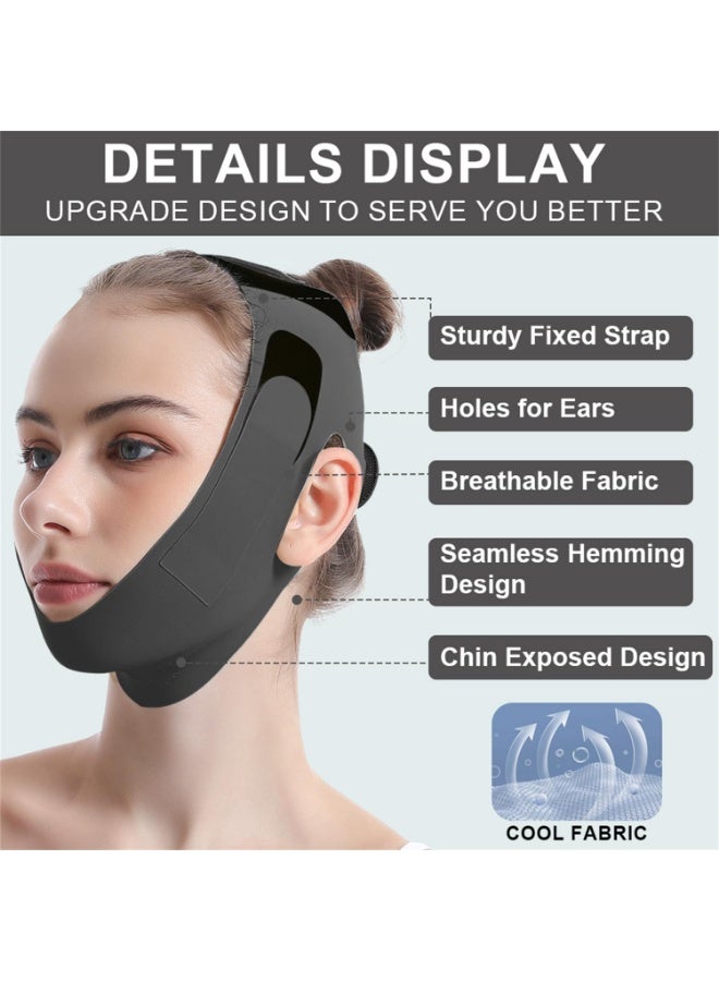 حزام الذقن لشد الوجه أثناء النوم، حزام رفع الذقن المزدوج للذقن للنساء، حزام تنحيف الوجه القابل لإعادة الاستخدام، حزام تنحيف الوجه القابل للتعديل، جهاز تنحيف الفك، جهاز تمرين الفك، جهاز تشكيل الفك المضاد للترهل (أسود) - Image 3