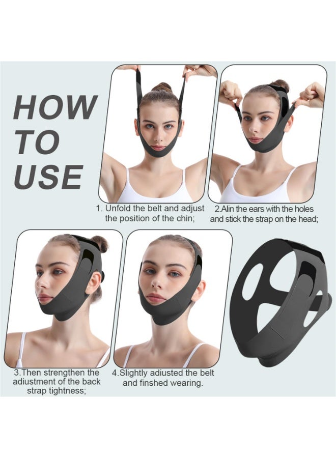 حزام الذقن لشد الوجه أثناء النوم، حزام رفع الذقن المزدوج للذقن للنساء، حزام تنحيف الوجه القابل لإعادة الاستخدام، حزام تنحيف الوجه القابل للتعديل، جهاز تنحيف الفك، جهاز تمرين الفك، جهاز تشكيل الفك المضاد للترهل (أسود) - Image 5