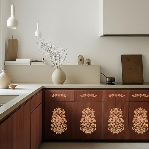 beinkmake 3 Sheets Orangish Yellow Floral Rub on Transfers for Crafts and Furniture 12×6inch Vintage Flower Decor Transfer Stickers for Wood Furniture Cabinet Scrapbooking - Image 4