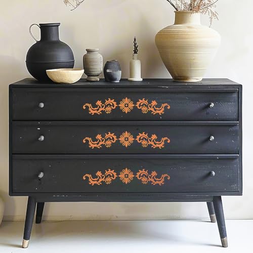 beinkmake 3 Sheets Orangish Yellow Floral Rub on Transfers for Crafts and Furniture 12×6inch Vintage Flower Decor Transfer Stickers for Wood Furniture Cabinet Scrapbooking - Image 3