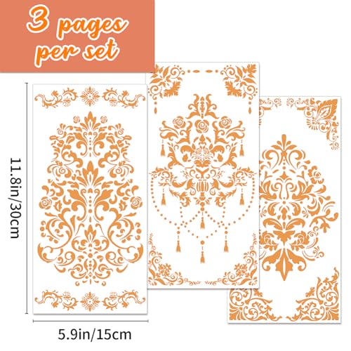 beinkmake 3 Sheets Orangish Yellow Floral Rub on Transfers for Crafts and Furniture 12×6inch Vintage Flower Decor Transfer Stickers for Wood Furniture Cabinet Scrapbooking - Image 2