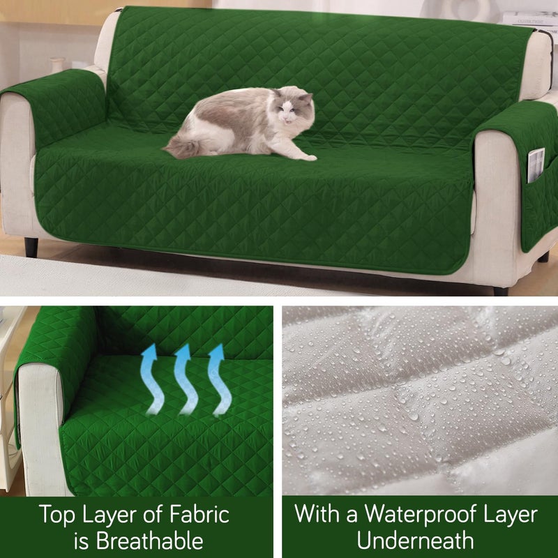 HOKIPO HOKIPO Polyester Quilted Sofa Mat With Bottom Waterproof Layer With Side Pockets 175D X 160L Cm Forest GreenAr5142W8  - Image 2