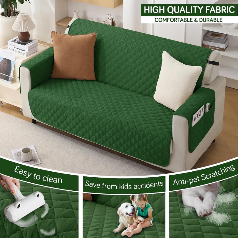 HOKIPO HOKIPO Polyester Quilted Sofa Mat With Bottom Waterproof Layer With Side Pockets 175D X 160L Cm Forest GreenAr5142W8  - Image 4