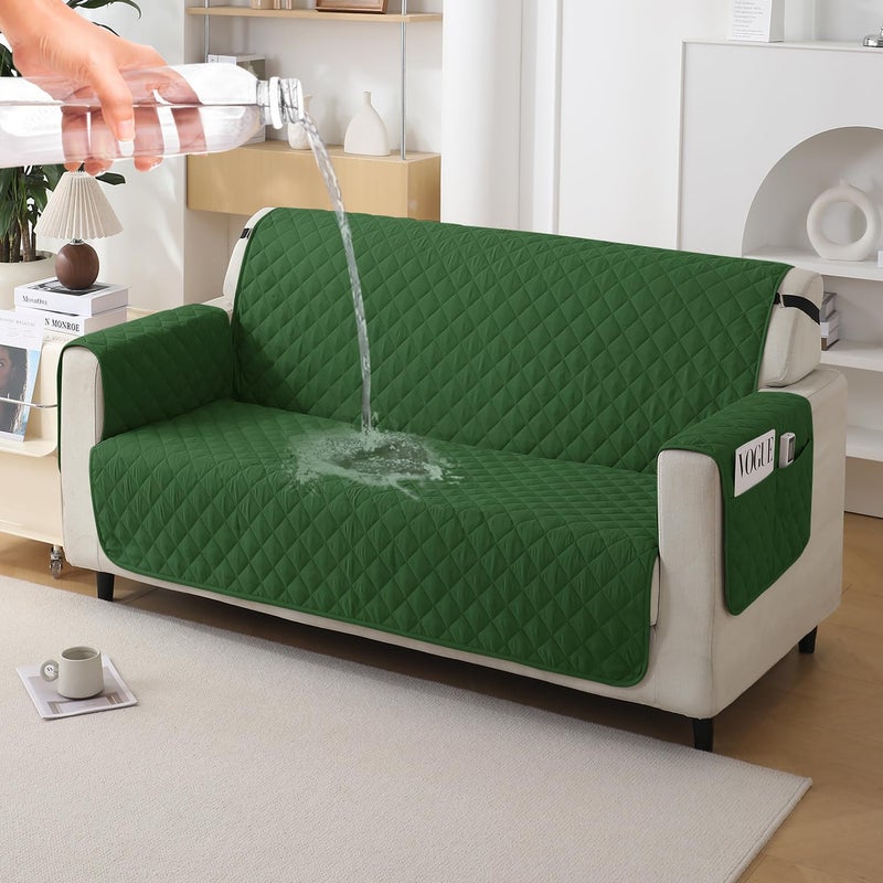 HOKIPO HOKIPO Polyester Quilted Sofa Mat With Bottom Waterproof Layer With Side Pockets 175D X 160L Cm Forest GreenAr5142W8  - Image 1