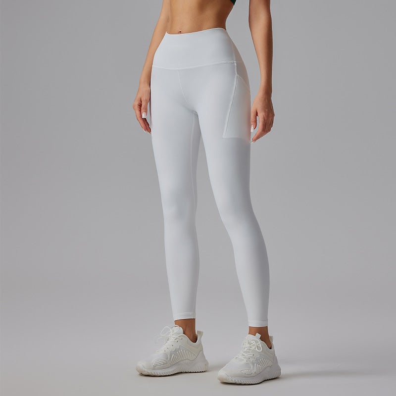 Leggings White/white Pocket Yoga Pants Women's Spring and Summer Thin High Waist Hip Tight Barbie Shark Outer Wear Fitness Riding