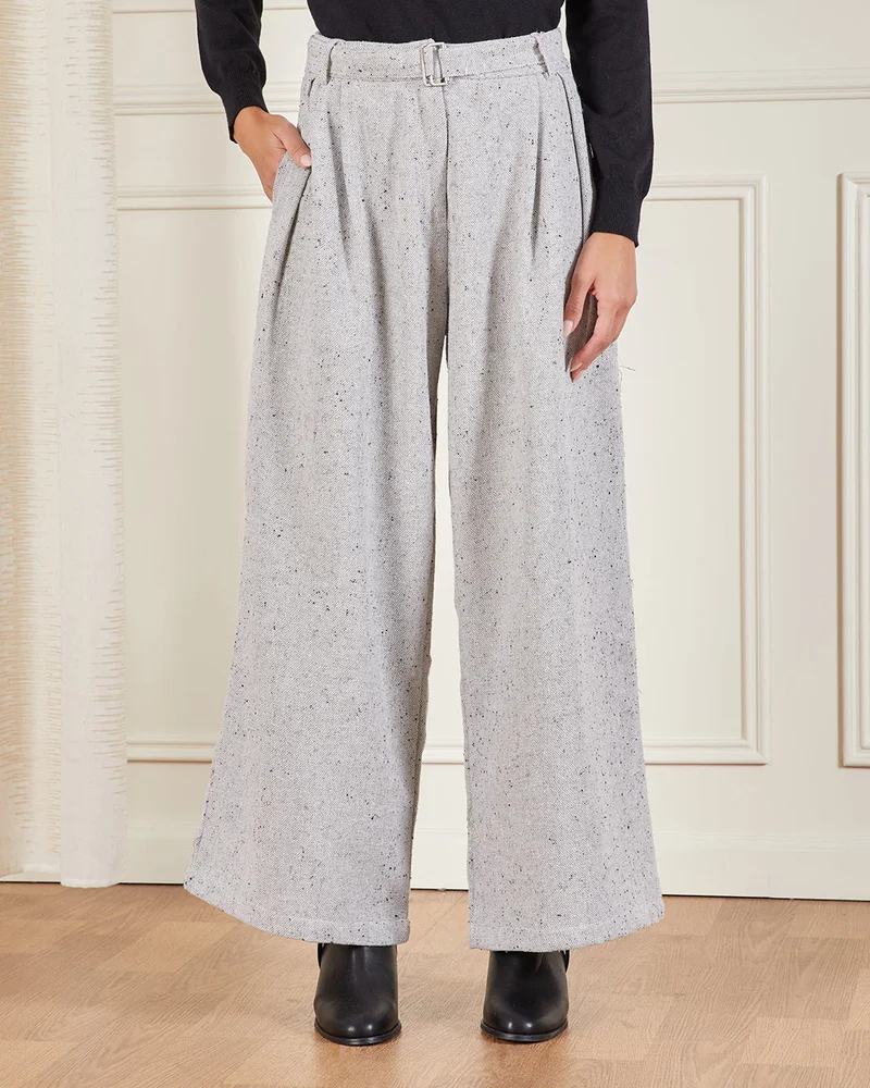 REDTAG Women Grey Jacquard Wide Leg Trousers