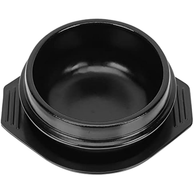 ريحني وعاء حجر الطبخ الكوري - وعاء بول بول للبيبيمباب والحساء مع صينية - أواني مطبخ منزلية سوداء - Image 1