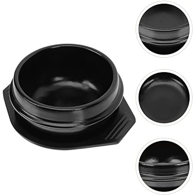 ريحني وعاء حجر الطبخ الكوري - وعاء بول بول للبيبيمباب والحساء مع صينية - أواني مطبخ منزلية سوداء - Image 4