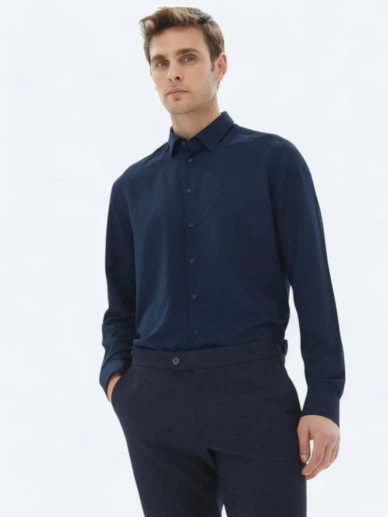 Kip Navy Blue Regular Fit Weaving Casual Shirt