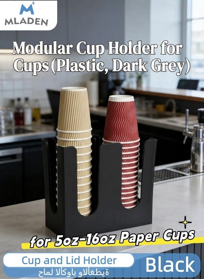MLADEN Paper Cup Holder, 2-Grid Coffee & Milk Tea Cup Dispenser with Lid Organizer, Disposable Cup Storage Rack for Shop, Restaurant, Office, Kitchen Counter - Image 1