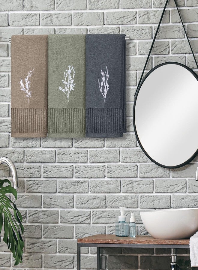 FuWeave مجموعة فوويف من 3 قطع من مناشف اليد النباتية بنمط بوهو، ديكور حمام، مناشف مزخرفة بنمط بوهو مستوحى من الطبيعة، مطرزة بأسلوب ريترو بسيط، مناسبة لتزيين الحمام والمطبخ، مصنوعة من القطن بنسبة 100%، مقاس 13.3 × 29.5 بوصة. - Image 3