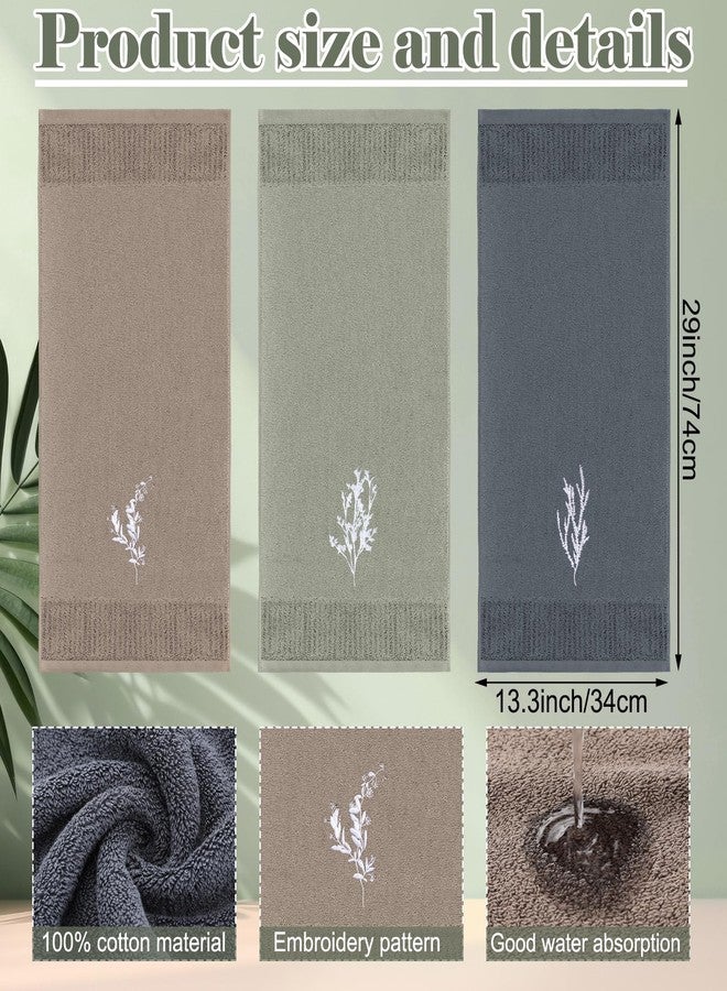 FuWeave مجموعة فوويف من 3 قطع من مناشف اليد النباتية بنمط بوهو، ديكور حمام، مناشف مزخرفة بنمط بوهو مستوحى من الطبيعة، مطرزة بأسلوب ريترو بسيط، مناسبة لتزيين الحمام والمطبخ، مصنوعة من القطن بنسبة 100%، مقاس 13.3 × 29.5 بوصة. - Image 2