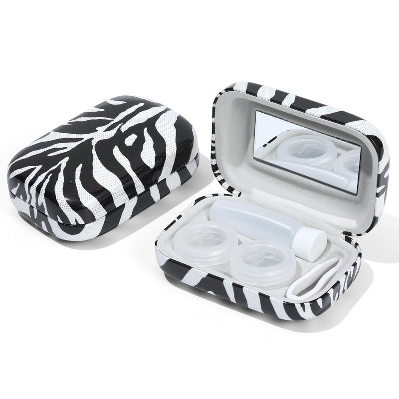 Muf Muf Zebra Contact Lens CasePortable Contact Lens Travel Kit with MirrorContainerTweezerContact Lens Solution BottleCompact Soak Storage Kit for Travel Outdoors Daily UseSilver Sparkles 