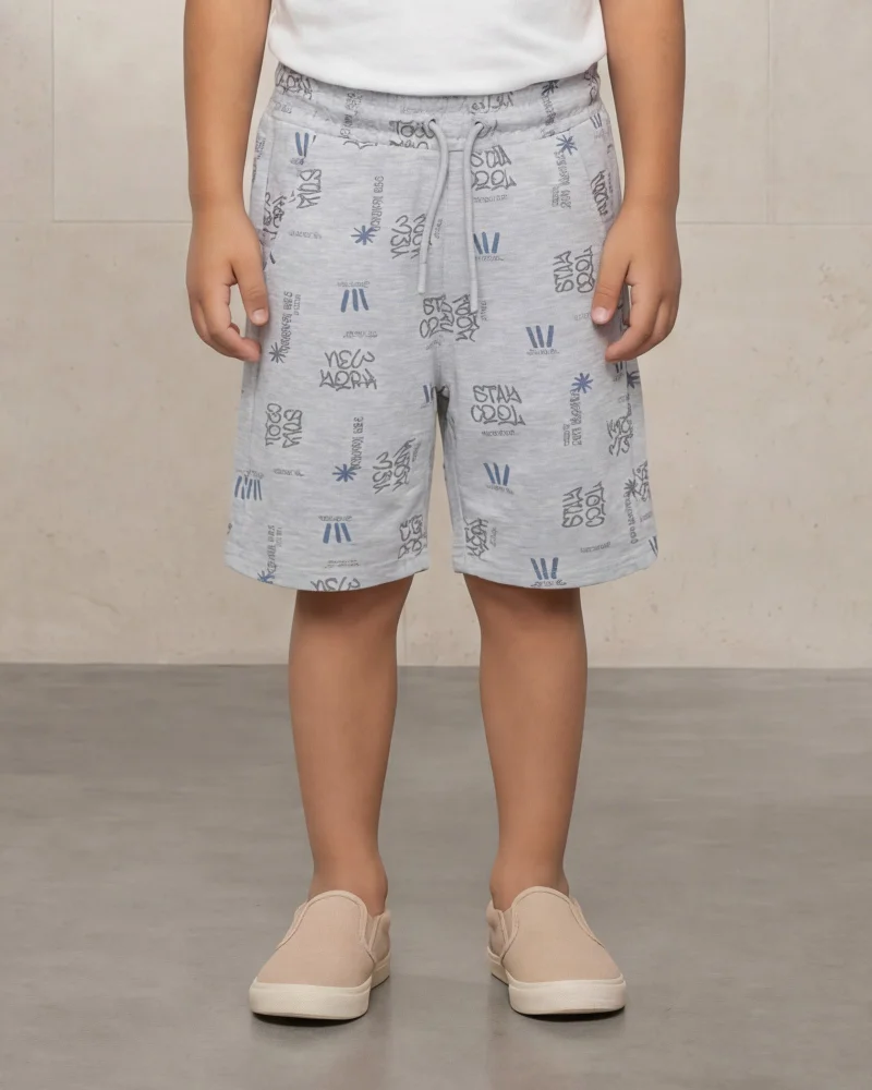 Redtag Boys Grey 2-Pack Printed Shorts