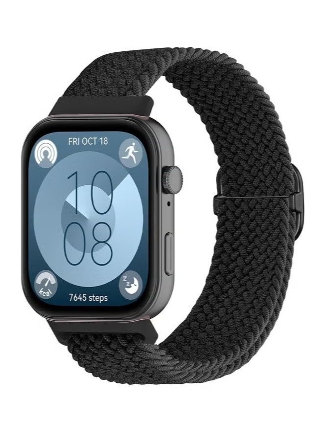 Braided Nylon Strap Compatible with Huawei Watch Fit 5/Fit 5Pro/Fit4/Fit 4 Pro/ Fit 3 Strap, Elastic Nylon Watchband Sport Replacement Soft Band for Huawei Watch Fit 5/Fit 5Pro/Fit4/Fit 4 Pro/ Fit 3 Band Smartwatch Watch bracelet Black - Image 1