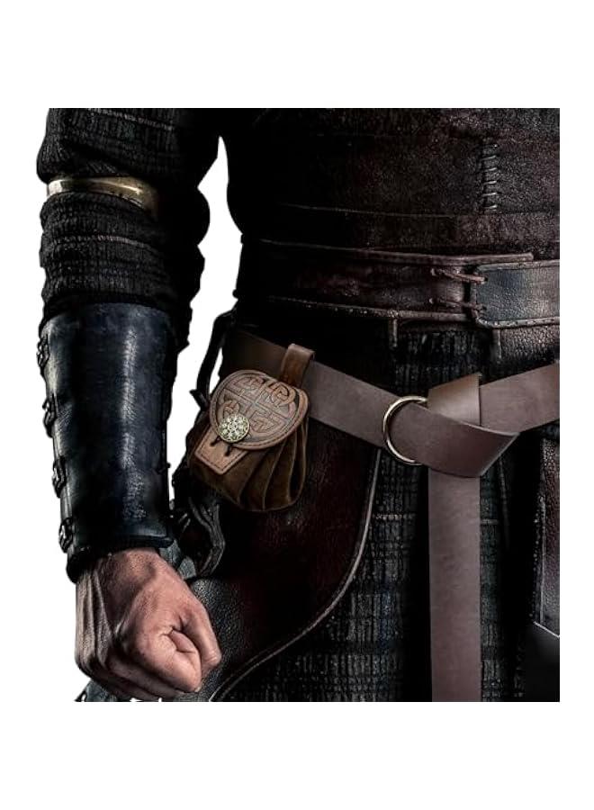 Medieval Embossed Faux Leather Belt Pouch, Retro Renaissance Portable Belt Bag Coin Purse Dice Bag for LARP Ren Faire (Brown C)  - Image 2