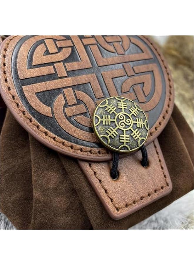 Medieval Embossed Faux Leather Belt Pouch, Retro Renaissance Portable Belt Bag Coin Purse Dice Bag for LARP Ren Faire (Brown C)  - Image 5