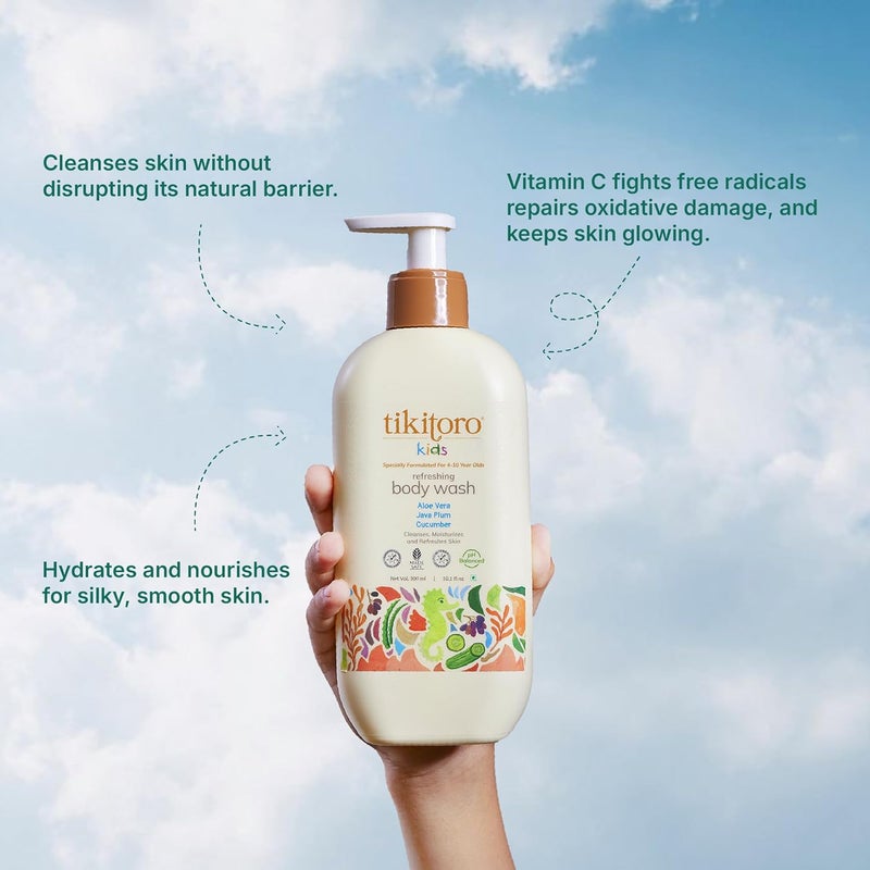Tikitoro Kids Refreshing Body Wash  Pediatrician Approved  Deeply Cleanses Hydrates  Refreshes Skin  Cucumber Java Plum Vitamin C  Aloe Vera  No Parabens  Sulphates Age 4 years 300ml - Image 3