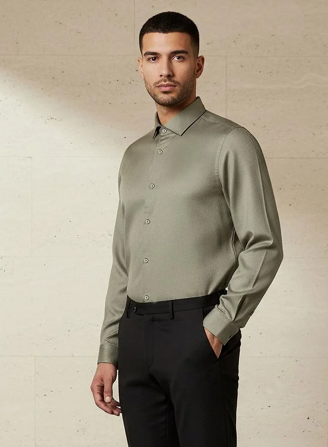 Splash FAV Men Slim Fit Spread Collar Textured Long Sleeve Shirt