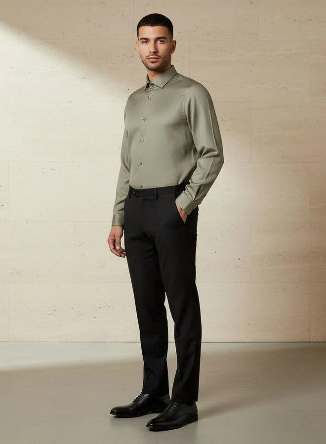 Splash FAV Men Slim Fit Spread Collar Textured Long Sleeve Shirt