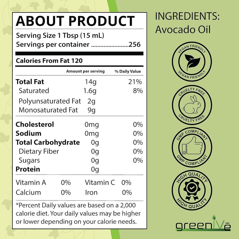 GreenIVe 100% Pure Avocado Oil - Cold Pressed, Non-GMO, Vegan, 1 Gallon - Image 2