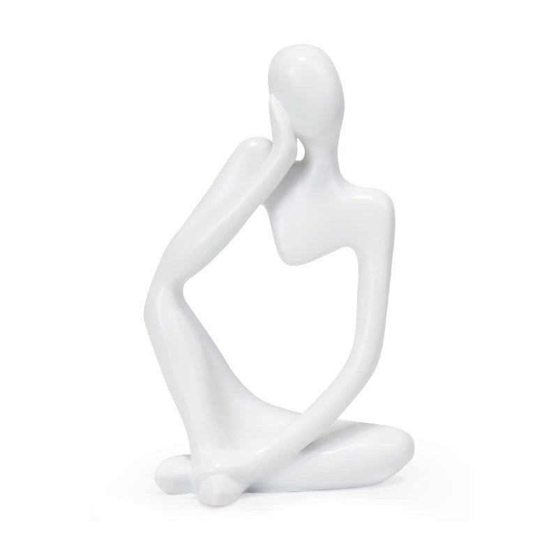 INNOLITES Resin Statue Thinker Style Decoration Abstract Sculptures Collectible Figurines for Home Decor Modern Office Shelf Desktop(White Left) - Image 1