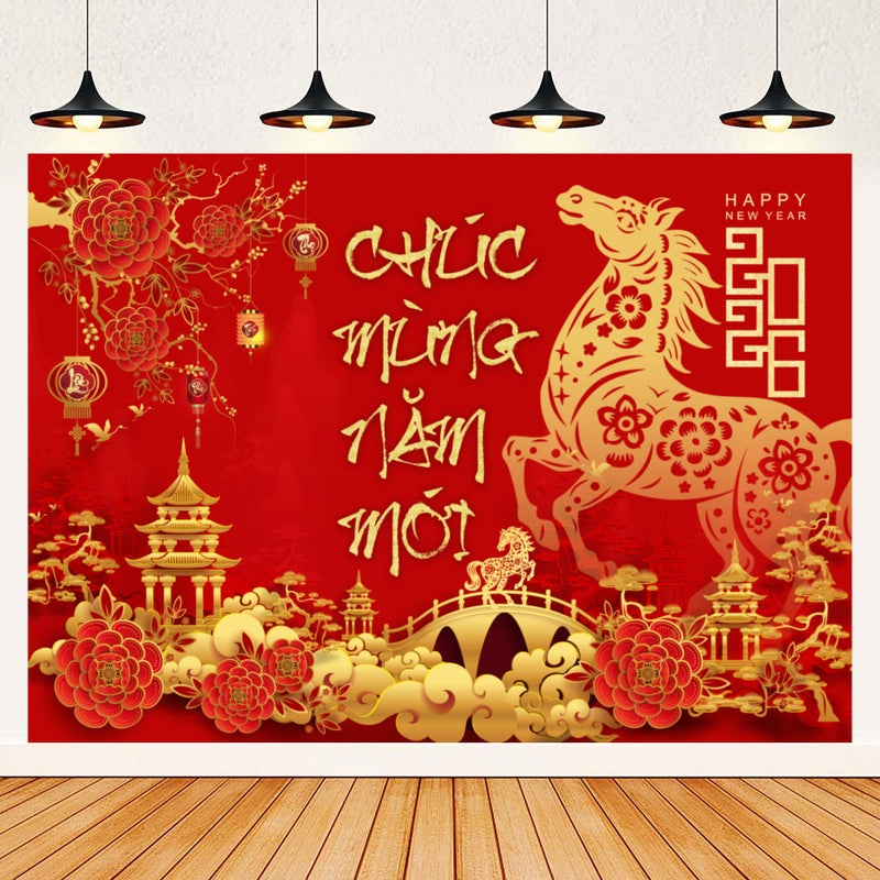 IRCOR TET Decorations 2026 Vietnamese New Year Backdrop with 12 Red Envelopes Vietnamese Lunar New Year Decorations - Image 5