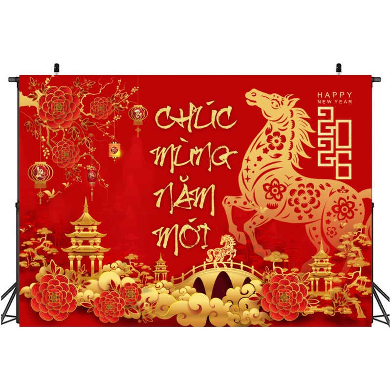 IRCOR TET Decorations 2026 Vietnamese New Year Backdrop with 12 Red Envelopes Vietnamese Lunar New Year Decorations - Image 1