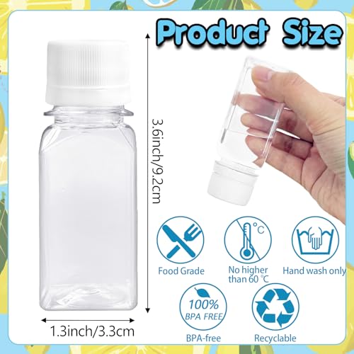 Haawooky 12 Pcs 2oz Mini Plastic Juice Bottles with White Caps,Reusable Ginger Shots Bottle with 4 Funnels,Clear Empty Beverage Containers for Juice,Smoothie,Milk - Image 2