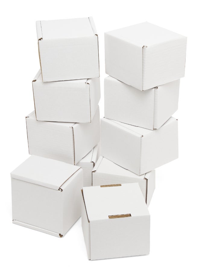 Noon East Pack of 10 Corrugated 3ply Cardboard Moving Boxes, Size- 12.5L x 12.5W x 10H cm. Multi-Use White Boxes for Packaging, Shipping, Storage and Organizing - Image 1