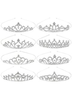 Cinaci Cinaci 8 Pack Silver Metal Sparkly Glitter Rhinestone Crown Headbands Wedding Prom Birthday Party Princess Hair Tiaras Clasps Accessories for Kids Girls Teens Women Brides  - Image 1