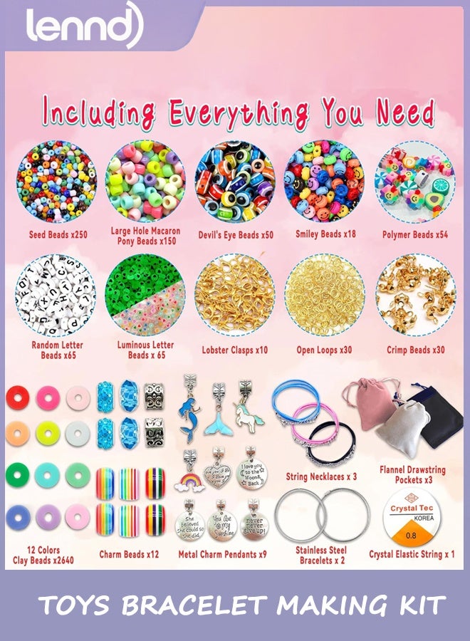 LENND Girls Toys Bracelet Making Kit -3400pcs Charm Jewelry Making Kit Supplies,Unicorn/Mermaid Crafts Birthday Christmas Gifts for Girls Ages 5 6 7 8 9 10 11 12 Years Old - Image 4