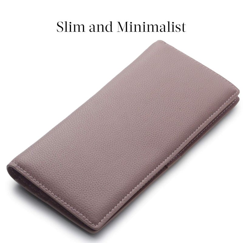 Bveyzi Ultra Slim Thin Leather RFID Blocking Credit Card Holder Bifold Clutch Wallets for Women (Dark Pink) - Image 3