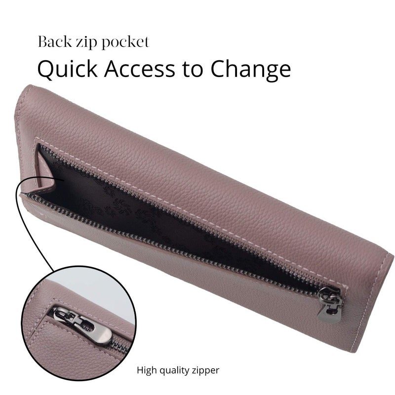 Bveyzi Ultra Slim Thin Leather RFID Blocking Credit Card Holder Bifold Clutch Wallets for Women (Dark Pink) - Image 5