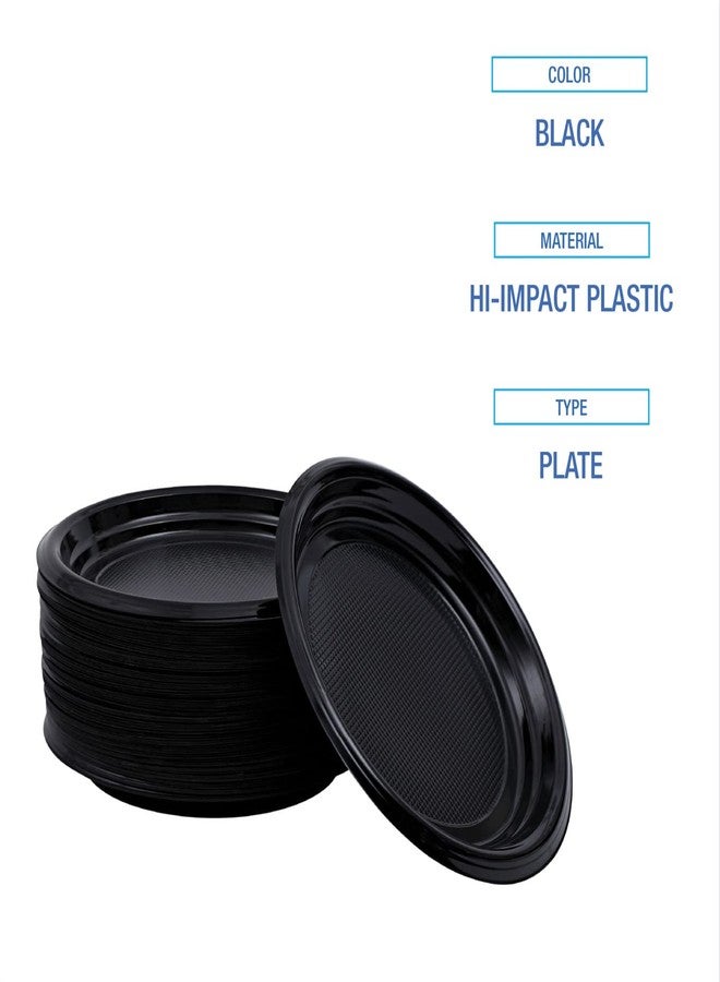 Manaloom Disposable Plastic Plates 9 Inch, 125 Pack Black Plastic Plates Bulk, Round Dinner Party Plates for Party Weddings Easter Outdoor Picnics, Plastic Dinnerware for Any Occasion (125 Pack) - Image 4