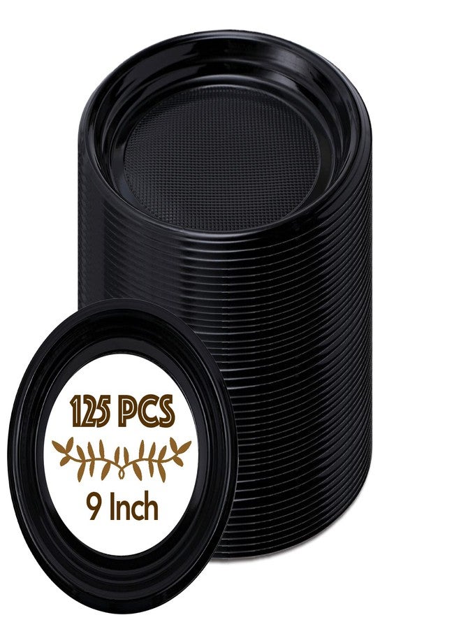 Manaloom Disposable Plastic Plates 9 Inch, 125 Pack Black Plastic Plates Bulk, Round Dinner Party Plates for Party Weddings Easter Outdoor Picnics, Plastic Dinnerware for Any Occasion (125 Pack) - Image 1
