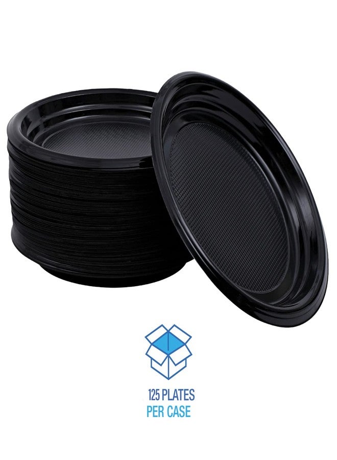 Manaloom Disposable Plastic Plates 9 Inch, 125 Pack Black Plastic Plates Bulk, Round Dinner Party Plates for Party Weddings Easter Outdoor Picnics, Plastic Dinnerware for Any Occasion (125 Pack) - Image 3