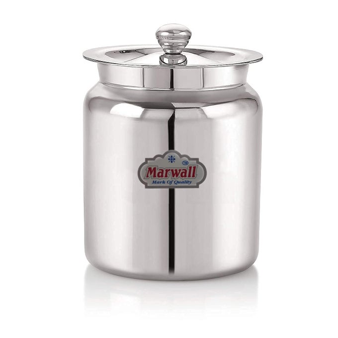 STAINLESS STEEL GLOSSY FINISH OIL GHEE DANI BARNI DABBA DIBBA STORAGE JAR SERVING CONTAINER POT WITH LID FOR HOME KITCHEN MANDIR 500ML