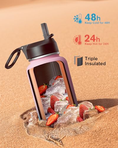 Coolflask 32 oz Insulated Water Bottle with Straw&3 Lids, Coolflask Stainless Steel Metal Flask Wide Mouth for Sports or Office, Non-BPA Keep Cold Up to 48 Hrs or Hot Up to 24 Hrs, Bubblegum Princess - Image 2