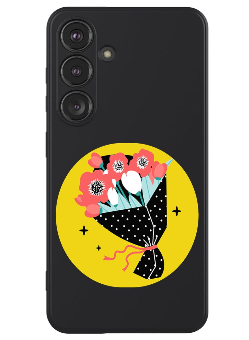 Theodor Protective Slim Fit Case Liquid Silicone Cover with Full Body Protection Anti-Scratch Shockproof Case For Samsung Galaxy S24 (Black) - Bouquet vector - Image 1