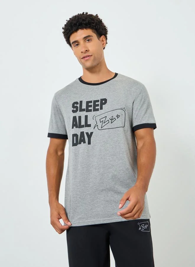 Styli Men Solid Round Neck T-Shirt and Shorts Set