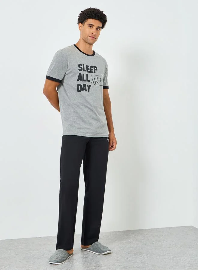 Styli Men Solid Round Neck T-Shirt and Shorts Set