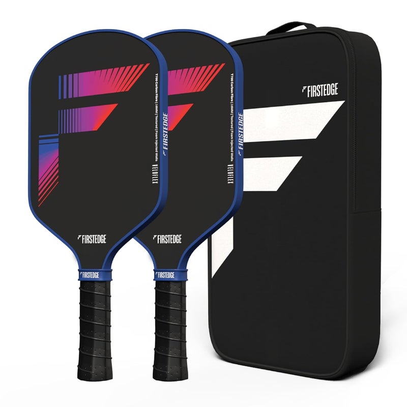 FIRSTEDGE VeloFlex T700 RAW Carbon Fibre (Spin/Textured) Thermoformed Pickleball Paddle | Carbon Friction Surface | Elongated Handle Racket | Cover Included (Set of Two) - Image 1