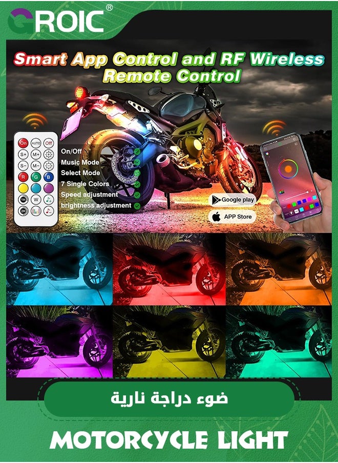 GROIC Motorcycle LED Underglow Kit w/APP/RF Remote Brake Turn Signal,10 PCS Chasing Motorcycle RGB+IC LED DC12v Chasing Effect LED Strips Light Waterproof Multicolor for Harley Kawasaki  - Image 2
