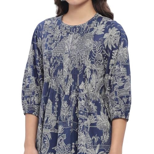 BIBA Women's Blue Cotton Straight Printed Co-ord Set_34 - Image 2