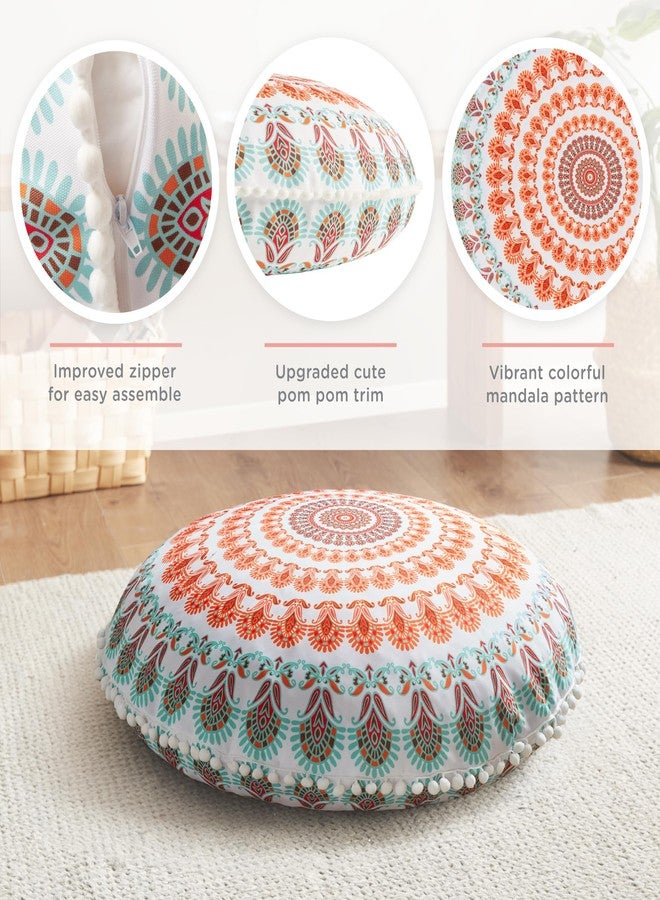Codi Floor Pillows for Adults Set of 2, Large Boho Meditation Cushions with Memory Foam, Round Mandala Seating for Outdoor Yoga and Living Room, Washable, 32 Inch, Coral - Image 2