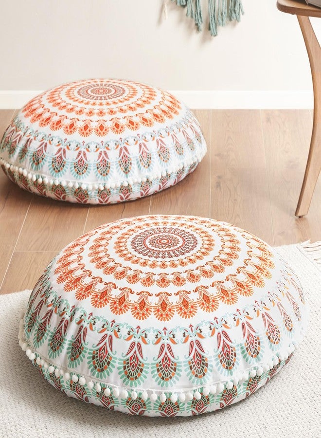 Codi Floor Pillows for Adults Set of 2, Large Boho Meditation Cushions with Memory Foam, Round Mandala Seating for Outdoor Yoga and Living Room, Washable, 32 Inch, Coral - Image 1